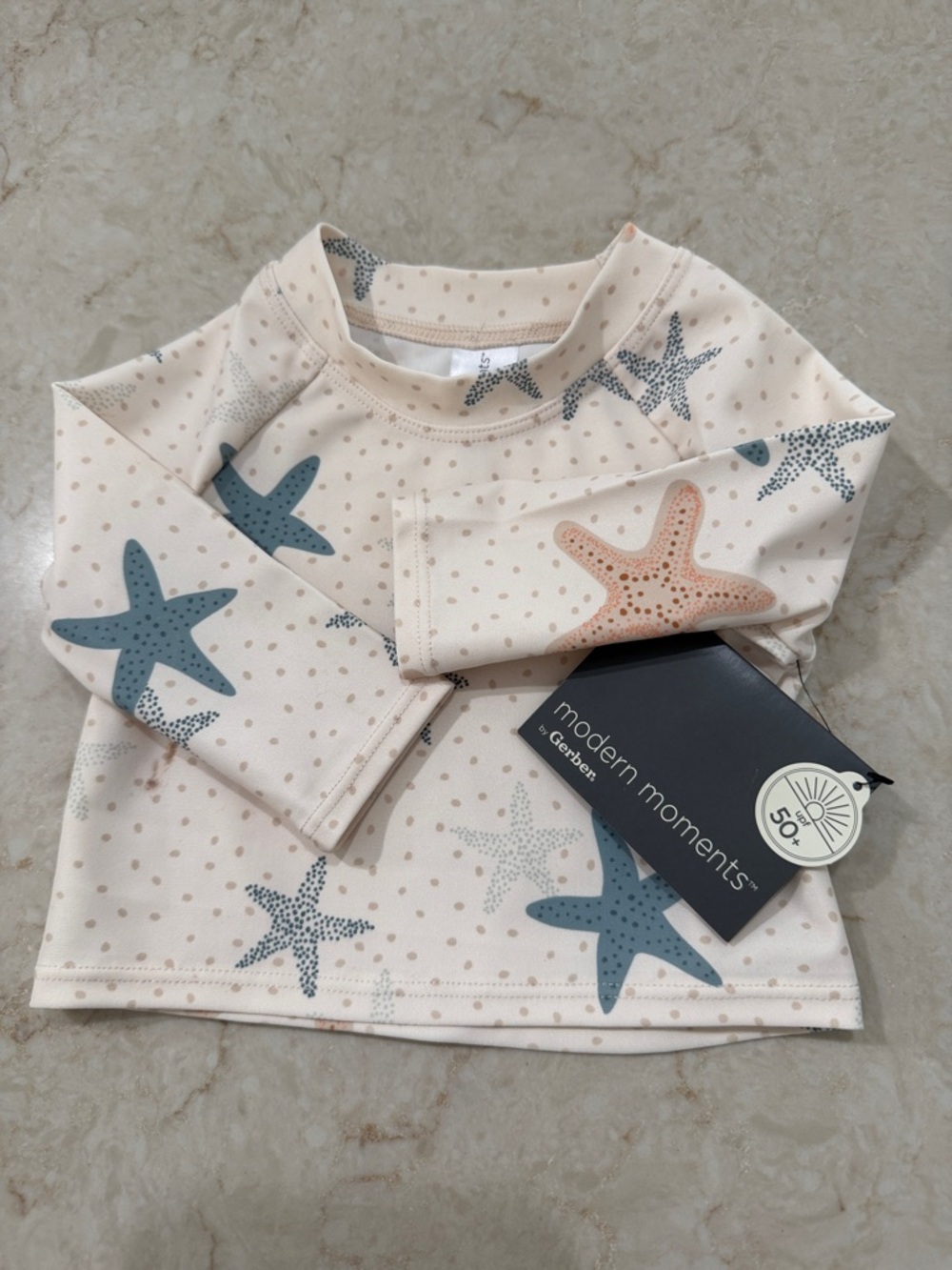 Gerber Modern Moments Cream Rash Guard with Blue & Peach Accents 0-3 M NWT